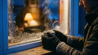 Beheizte Handschuhe bei Raynaud: Hände um eine warme Tasse am vereisten Fenster